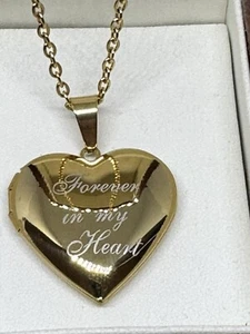 9CT Gold Filled Valentine  Locket  Pendant  Forever in my Heart  20'' Chain - Picture 1 of 10