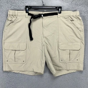 Croft Barrow Mens Cargo Shorts 50 Beige Belted Elastic Waist Flat Front Stretch - Picture 1 of 8
