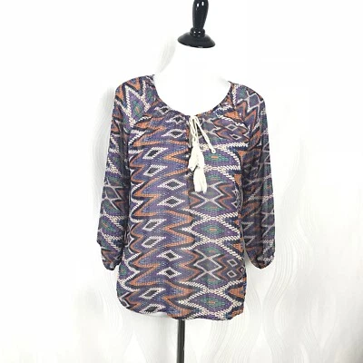 Blusa Veronica M patrón zig zag borla colorida transparente top para mujer talla S Foto 1 de 4