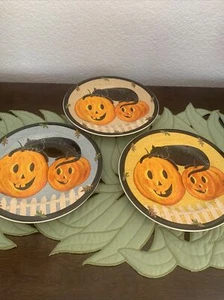 Sakura Pumpkin Dreams 3 Plates Black Cat All Different Warren Kimble Halloween - Picture 1 of 7