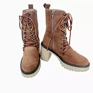 Free People Dylan Lace Up Boot Platform Combat Brown Suede Crepe Sole US 6-6.5 - Picture 1 of 12