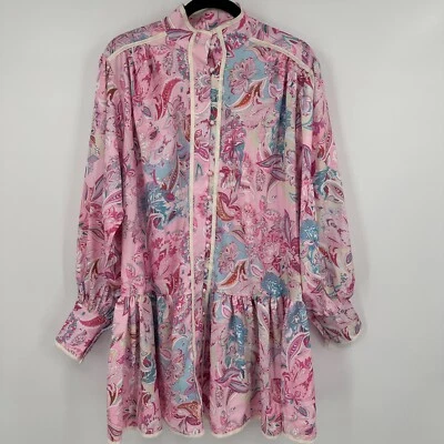 Dalia Macphee Spot Dress Womens M Multi Floral Long Lantern Sleeve Button Front - Image 1 of 4