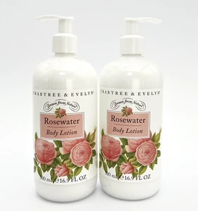 Crabtree Evelyn Rosewater Body Lotion Lot x 2 16.9 OZ Large w/Pump - Picture 1 of 1