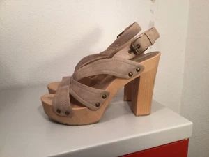 High Heel Plateau Holz Sandaletten Zoccoli Pure Lopez Beige - Bild 1 von 7