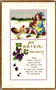 Vintage Postcard An Easter Thought Girl Rabbit Chicken Flowers Stecher 84 B - Picture 1 of 2