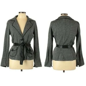 Gerard Darel Blazer Wool Faux Leather Trim Belted Button Single Breasted Sz 42 - Picture 1 of 12