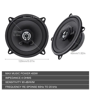 2-Way Full Range Frequency Speaker 5" 400W Car HiFi Coaxial Speaker Vehicle Door - Picture 1 of 12