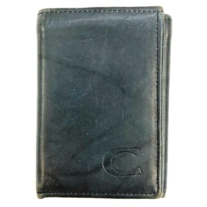Mens Wallet Black Top Grain Cowhide Trifold Initial Letter "C" Embossed Billfold - Picture 1 of 10