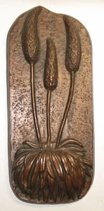 Großes Achatit Wandbild mit Pflanzen (Rohrkolben?) in Bronzeoptik – Höhe ca.: 35 - Bild 1 von 9