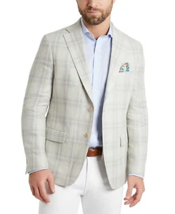 Tallia Slim Fit Patterned 100% Linen Sportscoat 38Reg Tan Blue - Picture 1 of 3