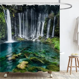 Nature Waterfall Shower Curtain Mountain Forest Landscape Falls Shower Curtai... - Picture 1 of 7