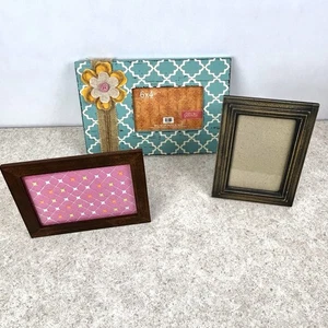 3 Wooden Picture Frames Assorted 6x4 & 5x7 Photos Blue Pattern Flower Decor - Picture 1 of 20