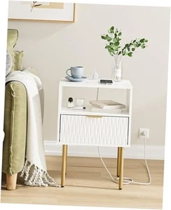 Night Stand Charging Station, Modern Bedside Table with Storage Drawer, Small - Picture 1 of 8