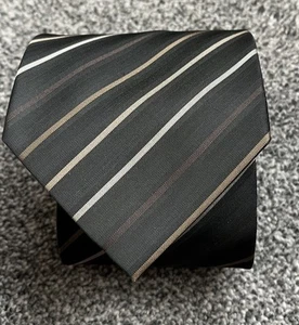 Mens Black Brown Striped Mix Smart Formal Tie Polyester 3.75" Wide 57" Long - Picture 1 of 4