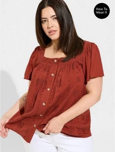 TORRID square neck flutter short sleeve top - Madder Brown - Size 0 (10/12) NWT - Picture 1 of 4