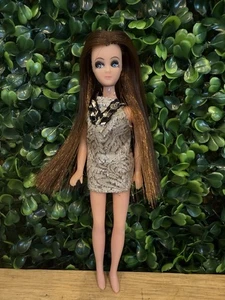 Hermosa muñeca Dawn de colección con vestido y ropa interior mod marrón castaño y plateado largo - Imagen 1 de 8