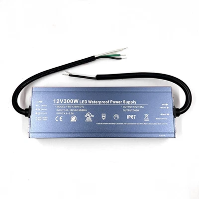 Controlador LED 300W 12V Transformador Listado UL,Fuente de Alimentación IP67 Impermeable, 100-130V Foto 1 de 4
