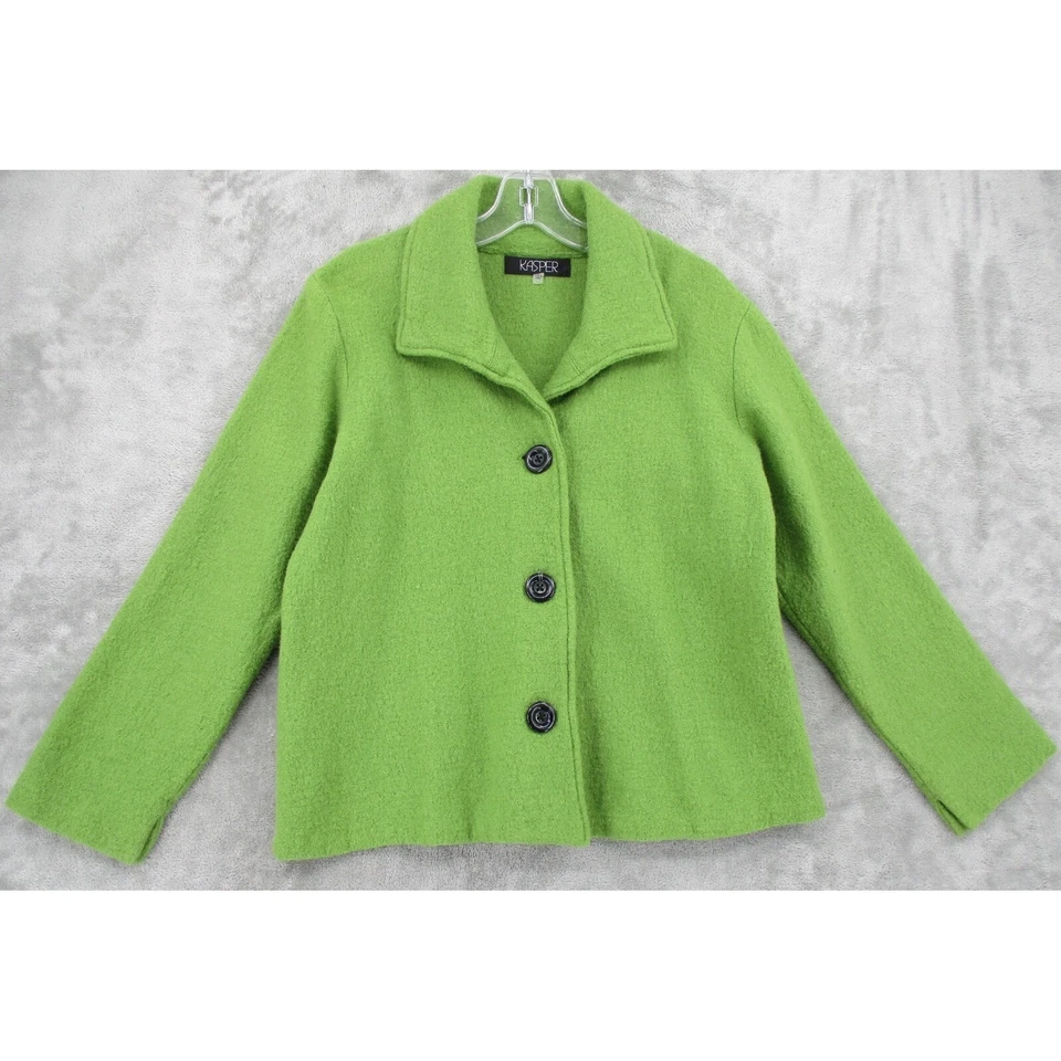 Chaqueta Kasper Mujer Grande Lana Botón Carrera Clásica Minimalista Oficina Verde Foto 1 de 4
