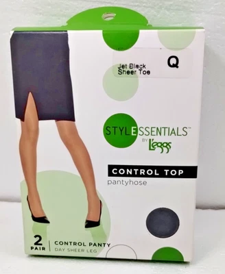 Meia-calça L'eggs Stylessentials Control Top tamanho Q Jet preta biqueira transparente 2 pares - Imagem 1 de 4