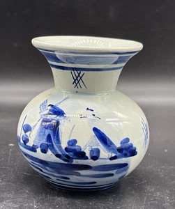 Vintage DELFT Pottery Small Bud Vase Blue &White /Signed CRAZED - Picture 1 of 6