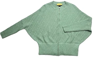St John Strickjacke Pullover Full Zip Fledermaus Flügel grün Gr. S Designer Strick Wolle Viskose - Bild 1 von 16
