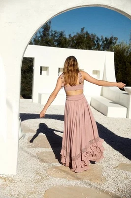 Maxi Vestido Free People Mujer Rosa Pequeño Santa María Borla Romántico Boho Resort Foto 1 de 4