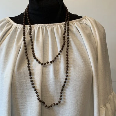 süße Perlenkette Perlen Kette XXL lang Halskette braun - Bild 1 von 4