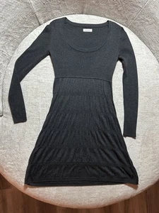 Calvin Klein Dark Grey Knit Sweater Dress Ruched Tiers Women's Medium - Picture 1 of 4