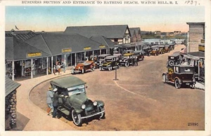 WATCH HILL, RI~ BUSINESS SECTION & BEACH ENTRANCE, CARS Pub. BERGER BROS 1915-30 - Picture 1 of 2