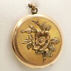 Victorian Flower Picture Locket Medal Charm Pendant 1/4 Gold Filled Shell Large