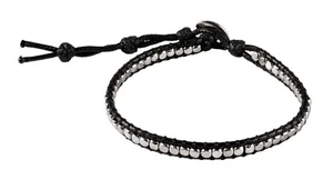 Bracciale in Corda in Pelle - Intrecciato con Argento (Regolabile) - Foto 1 di 4