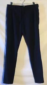 H&M Mens 33R Slim Straight Dress Pants Navy Blue Pockets Flat Front 30 Inseam - Picture 1 of 10