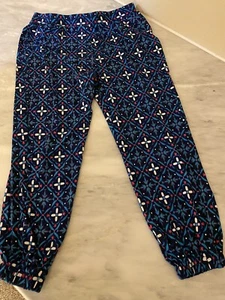 GIRLS 5/6 POLYESTER LIGHTWEIGHT Blue Floral PANTS ELASTIC - Picture 1 of 4