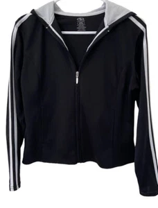 Athletic Works Jacket Womens Size M Black Coat Medium Striped Sleeve Cropped - Picture 1 of 5