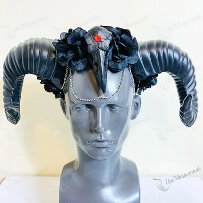 Raven Skull Horns Headband Halloween Costume Dress up Party Headpiece Accessory - Image 1 of 4