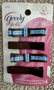 Vintage 2009 Goody Girls Sweet Boutique Hair Clips 4 Pack Blue Brown Bows NEW - Picture 1 of 2