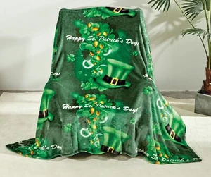 Printed Throw Blanket St.Patrick's Day, Green Clover Design Couch Decor 50x70 - Picture 1 of 4