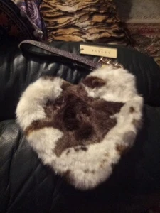 NICE SOFT CHIC JAYLEY FASHION MOCHA ANIMAL PRINT FAUX FUR CLUTCH BAG,9",NEW - Picture 1 of 5