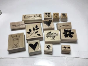 Lot of 14 Stampin Up! Stamps - New Hearts Leaves Camera Merry Christmas - Picture 1 of 6