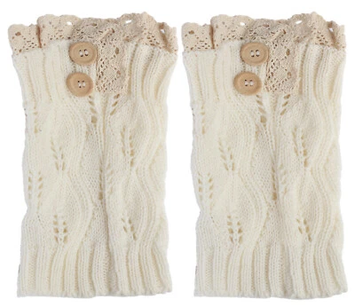Calentadores de piernas cortas con botones de invierno crochet tejido bota puños calcetines con ribete de encaje Foto 1 de 2