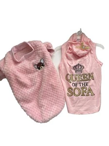 Simply Wag Puppy/ Dog / Cat Outfit “Queen of the Sofa" Pink Gold Bow Hoodie Sz M - Picture 1 of 6