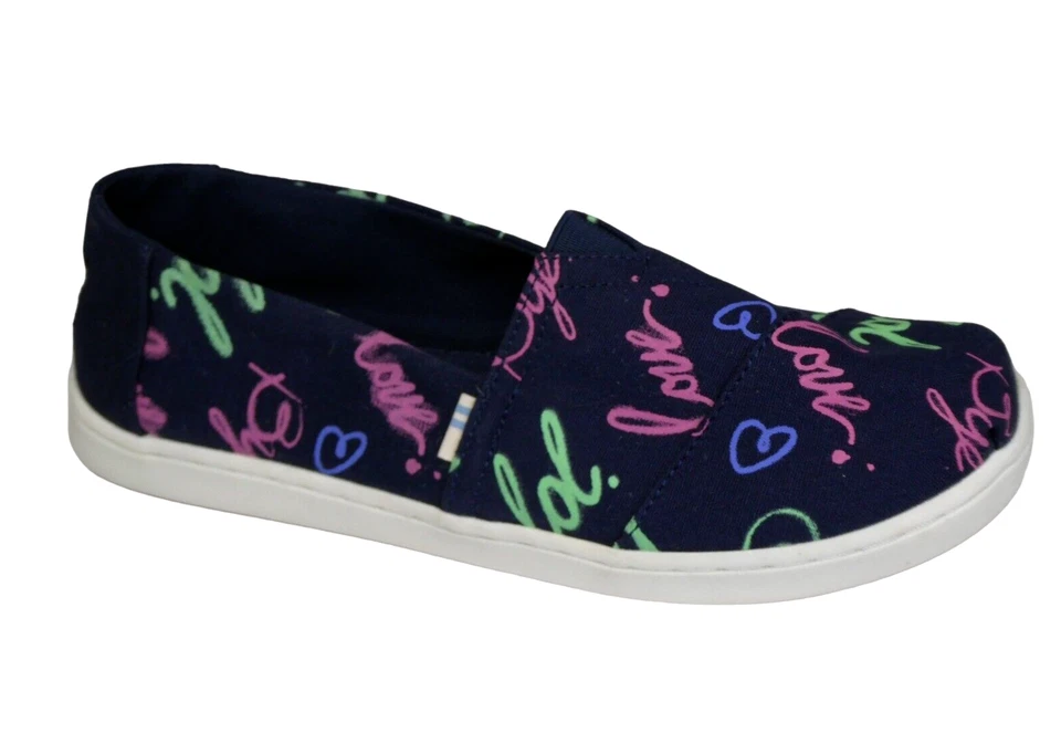 Zapatillas Toms Girls 4.5 Brillan en la Oscuridad Sin Cordones Eléctricas Amor Azul Marino San Valentín Foto 1 de 4
