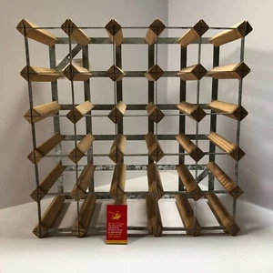Wine Rack 30 Bottle Wood and Metal 52x52x24cm ET - Picture 1 of 6