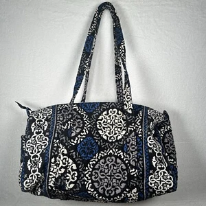 Vera Bradley Blue/Black Zip Top Duffel Bag Travel Tote - 16”x11”x8” - Picture 1 of 6