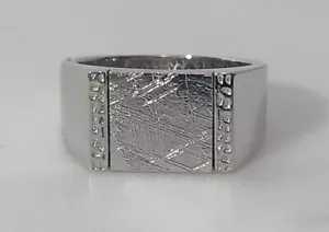 Anello da uomo taglia 13, meraviglioso meteorite, in rodio su argento sterling, nuovo - Foto 1 di 4