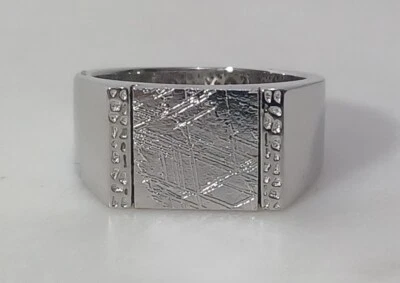 Anillo Hombre Talla 13, Maravilloso Meteorito, En Rodio Sobre Plata de Ley, Nuevo Foto 1 de 4