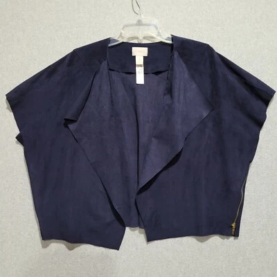 Chaqueta de gamuza sintética Chico's 1 azul medio abierto costuras laterales con cremallera frontal Foto 1 de 4