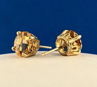 14K Yellow Gold Citrine November Anniversary Occasion Statement Stud Earrings - Image 1 of 4
