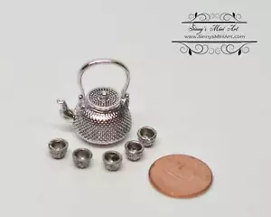 1:12 Puppenstube Miniatur Teekanne Teetasse Silberpunkte A89-D - Bild 1 von 2