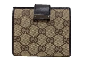 GUCCI GG Canvas Wallet Purse Bifold Leather Beige Brown Authentic 0105 - Picture 1 of 18